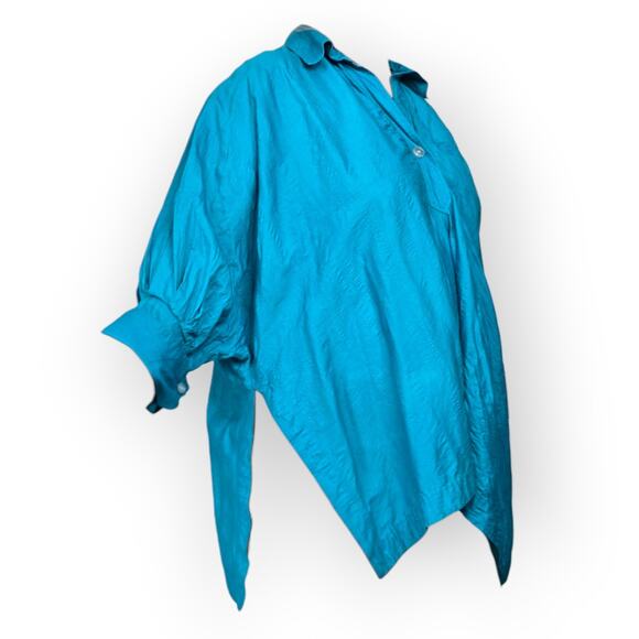 Dilemma Dhun Shroff Turquoise Art-To-Wear Textured Cotton Blend Shirt Lagenlook - Picture 5 of 13